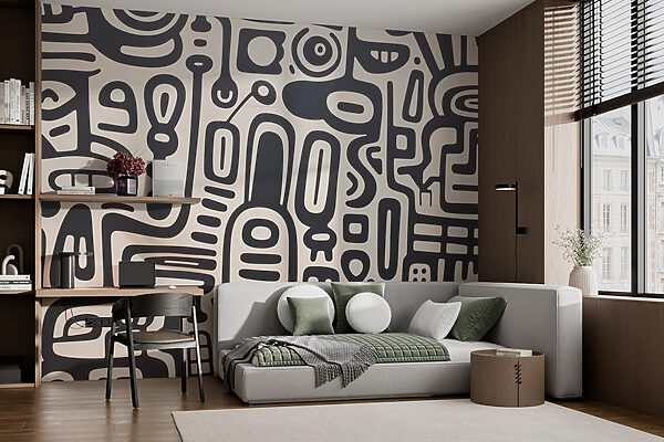 Motif noir et blanc sur une surface blanche Papier peint Motif noir et blanc sur une surface blanche