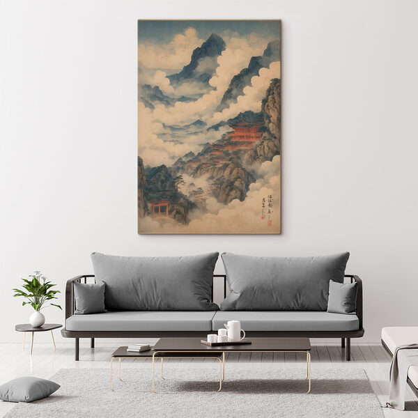 Tableaux Peinture d'un temple sur une montagne