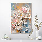 Tableaux Peinture de fleurs sur fond bleu et jaune