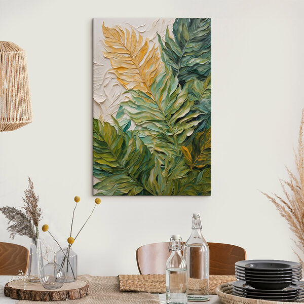 Tableaux Peinture de feuilles sur une surface blanche