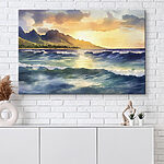 Tableaux Aquarelle de vagues et de montagnes en arrière-plan