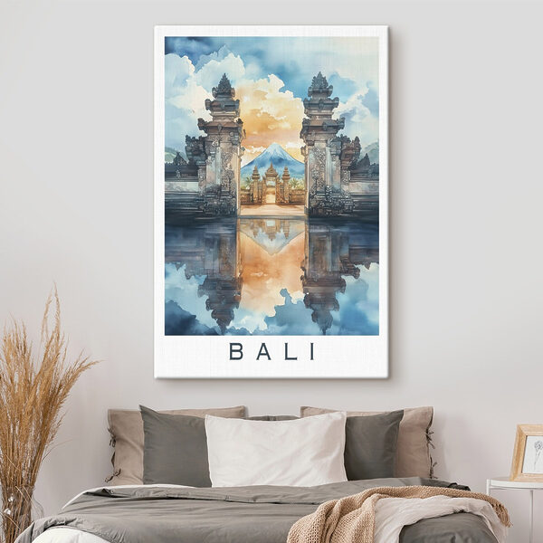 Peinture à l'aquarelle d'un temple avec une montagne en arrière-plan Tableaux Peinture à l'aquarelle d'un temple avec une montagne en arrière-plan