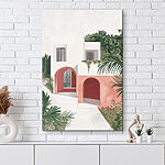 Tableaux Maison blanche et rose avec arbres
