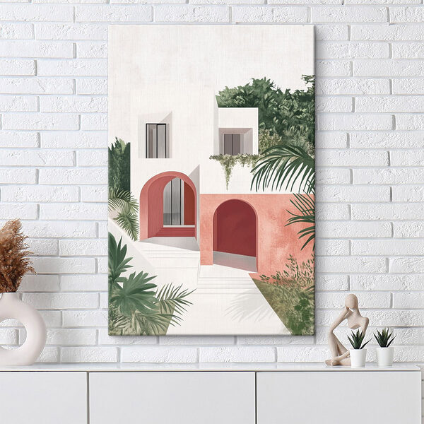Maison blanche et rose avec arbres Tableaux Maison blanche et rose avec arbres
