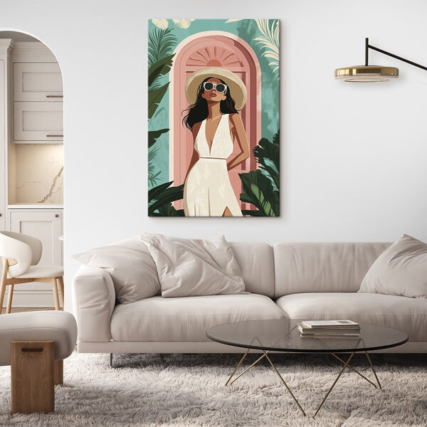 Femme portant une robe blanche et un chapeau Tableaux Femme portant une robe blanche et un chapeau