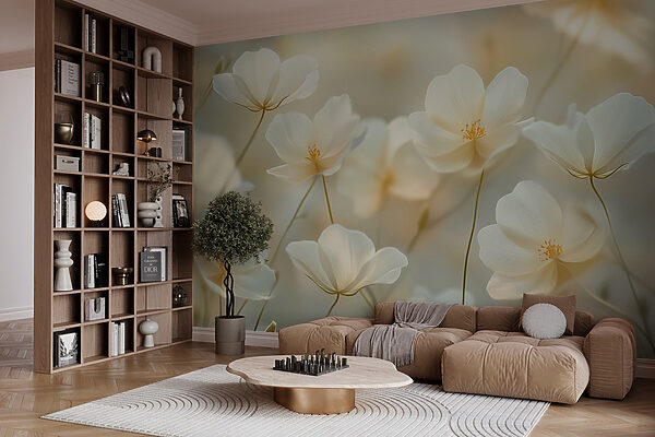 Groupe de fleurs blanches Papier peint Groupe de fleurs blanches