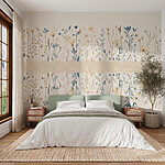 Papier peint Motif floral avec des fleurs bleues et blanches