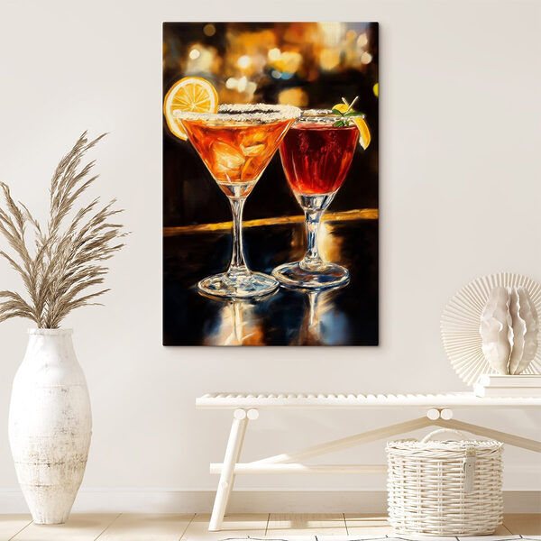 Deux verres de boissons sur une table Tableaux Deux verres de boissons sur une table