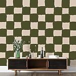 Papier peint Motif à carreaux verts et blancs