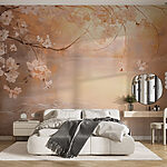 Papier peint Peinture d'une branche d'arbre avec des fleurs