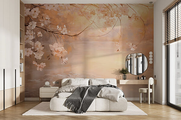 Peinture d'une branche d'arbre avec des fleurs Papier peint Peinture d'une branche d'arbre avec des fleurs