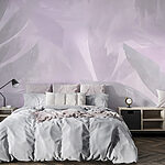 Papier peint Fond blanc et violet avec des feuilles