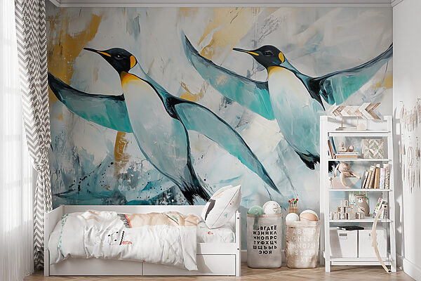 Peinture de pingouins volant Papier peint Peinture de pingouins volant