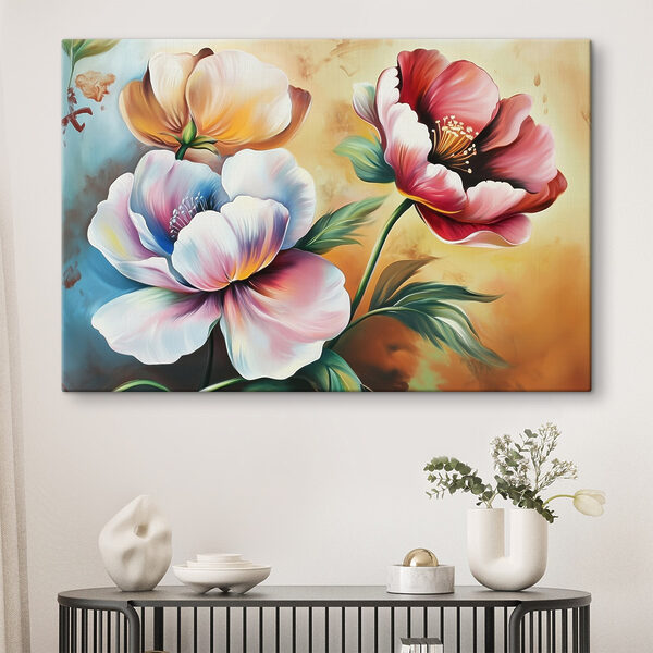 Tableaux Peinture de fleurs sur fond jaune