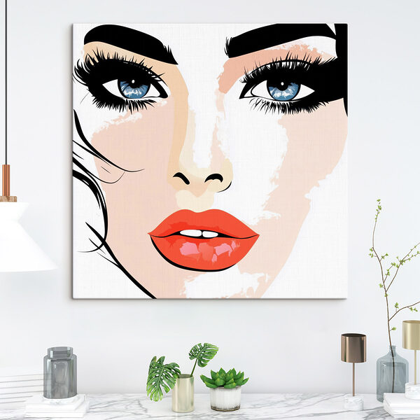 Visage de femme maquillé et lèvres rouges Tableaux Visage de femme maquillé et lèvres rouges