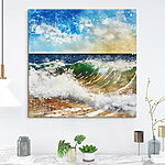 Tableaux Aquarelle de vagues s'écrasant sur une plage