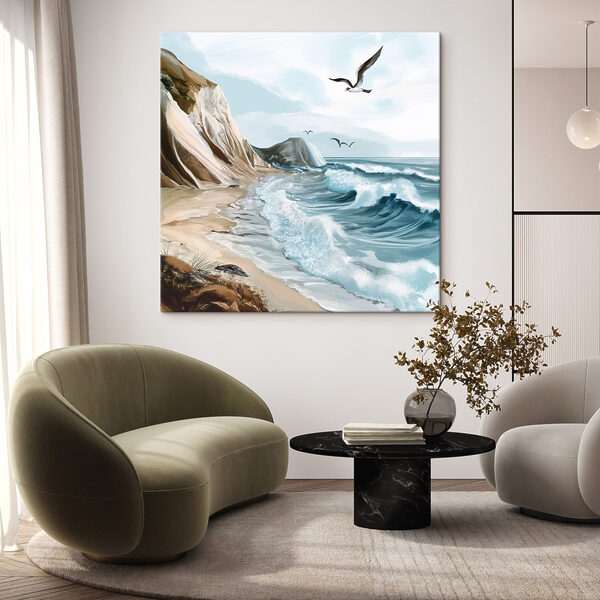 Tableaux Mouette volant au-dessus d'une plage