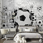 Papier peint Des ballons de football traversent le mur