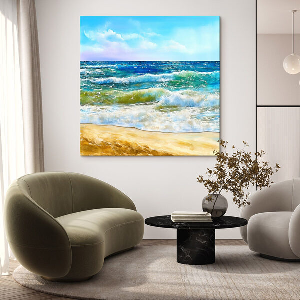 Aquarelle de vagues s'écrasant sur une plage Tableaux Aquarelle de vagues s'écrasant sur une plage