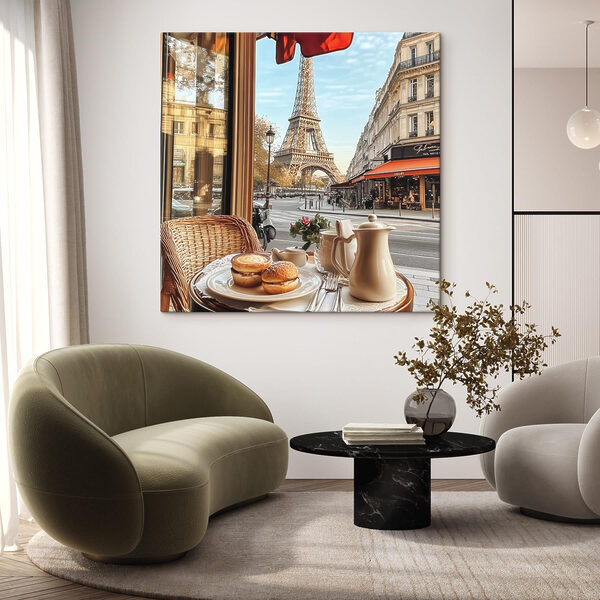Table avec de la nourriture et une table avec une tour à l'arrière-plan Tableaux Table avec de la nourriture et une table avec une tour à l'arrière-plan