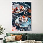 Tableaux Tasse de café avec de la crème fouettée et des fraises
