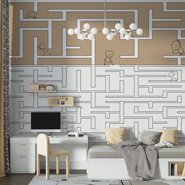 Jeu de labyrinthe avec des personnes marchant sur le mur Papier peint Jeu de labyrinthe avec des personnes marchant sur le mur