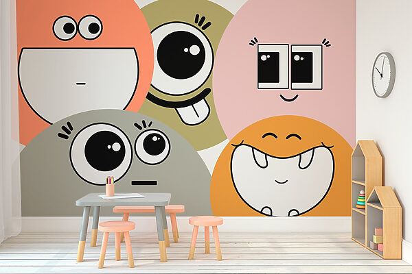 Groupe de visages de dessins animés Papier peint Groupe de visages de dessins animés