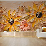 Papier peint Peinture de fleurs sur un mur
