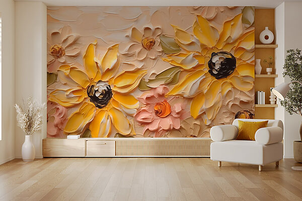 Peinture de fleurs sur un mur Papier peint Peinture de fleurs sur un mur