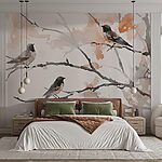 Papier peint Groupe d'oiseaux assis sur une branche d'arbre