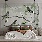 Papier peint Groupe d'oiseaux assis sur une branche d'arbre