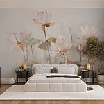 Papier peint Peinture de fleurs et de feuilles
