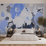 Papier peint Peinture de fleurs en bleu et gris