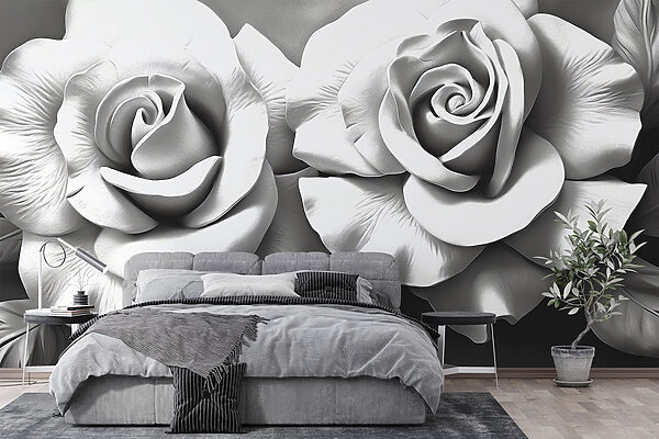 Roses élégantes dans des tons blancs doux Papier peint Roses élégantes dans des tons blancs doux