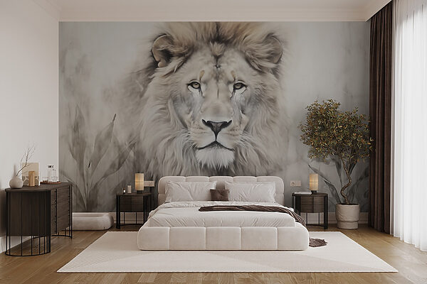 Lion majestueux dans un environnement serein Papier peint Lion majestueux dans un environnement serein