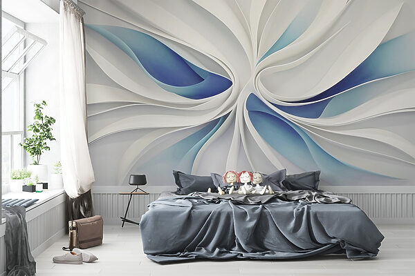 Tourbillons blancs et bleus Papier peint Tourbillons blancs et bleus