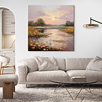 Tableaux Peinture d'un lac avec des fleurs