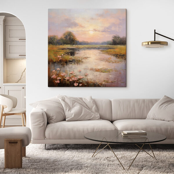 Peinture d'un lac avec des fleurs Tableaux Peinture d'un lac avec des fleurs