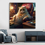 Tableaux Chat portant des lunettes de soleil et un collier, assis sur une chaise