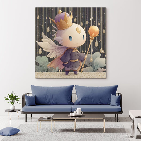 Dessin humoristique d'un petit ange avec des ailes et une couronne tenant un bâton Tableaux Dessin humoristique d'un petit ange avec des ailes et une couronne tenant un bâton