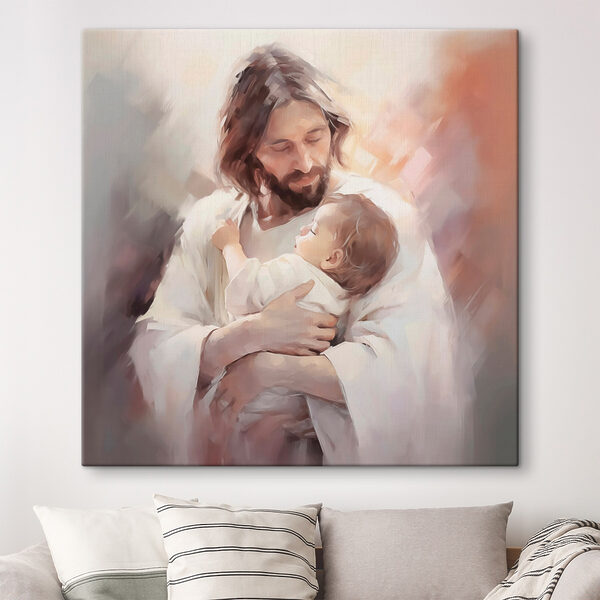 Peinture d'un homme tenant un bébé Tableaux Peinture d'un homme tenant un bébé