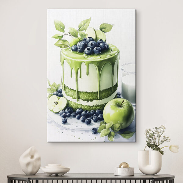 Gâteau avec glaçage vert et pommes Tableaux Gâteau avec glaçage vert et pommes