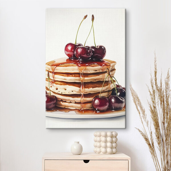 Pile de crêpes avec des cerises sur le dessus Tableaux Pile de crêpes avec des cerises sur le dessus
