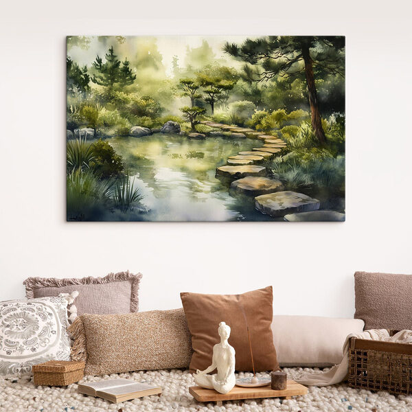 Tableaux Watercolor painting of a path leading to a pond (UGS : s44311) Tableaux Watercolor painting of a path leading to a pond (UGS : s44311)