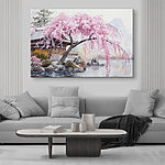 Tableaux Aquarelle d'un arbre avec des fleurs roses