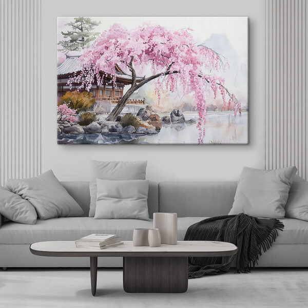 Aquarelle d'un arbre avec des fleurs roses Tableaux Aquarelle d'un arbre avec des fleurs roses