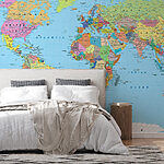 Papier peint Carte du monde avec différents drapeaux