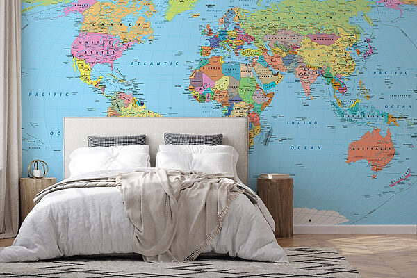 Carte du monde avec différents drapeaux Papier peint Carte du monde avec différents drapeaux