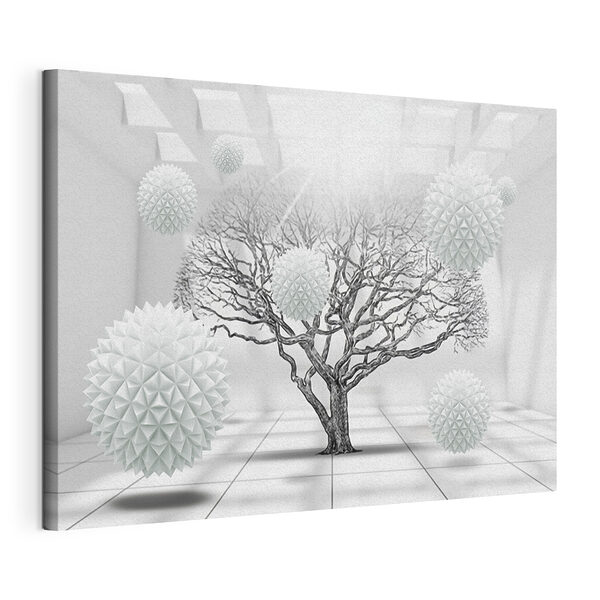 Arbre avec des boules blanches flottant dans l'air Tableaux Arbre avec des boules blanches flottant dans l'air