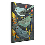 Tableaux Trois oiseaux parmi des plantes colorées